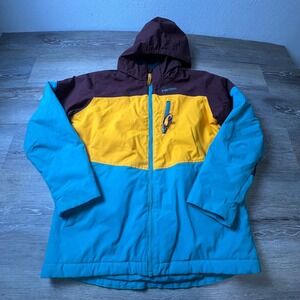 Marmot Ski Jacket Boys XL Blue Yellow Burgundy Colorblock Hooded Full Zip